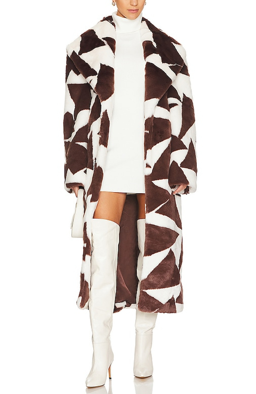 Ronny Kobo Plush Brown Ilia Faux Fur Coat Size S NWT